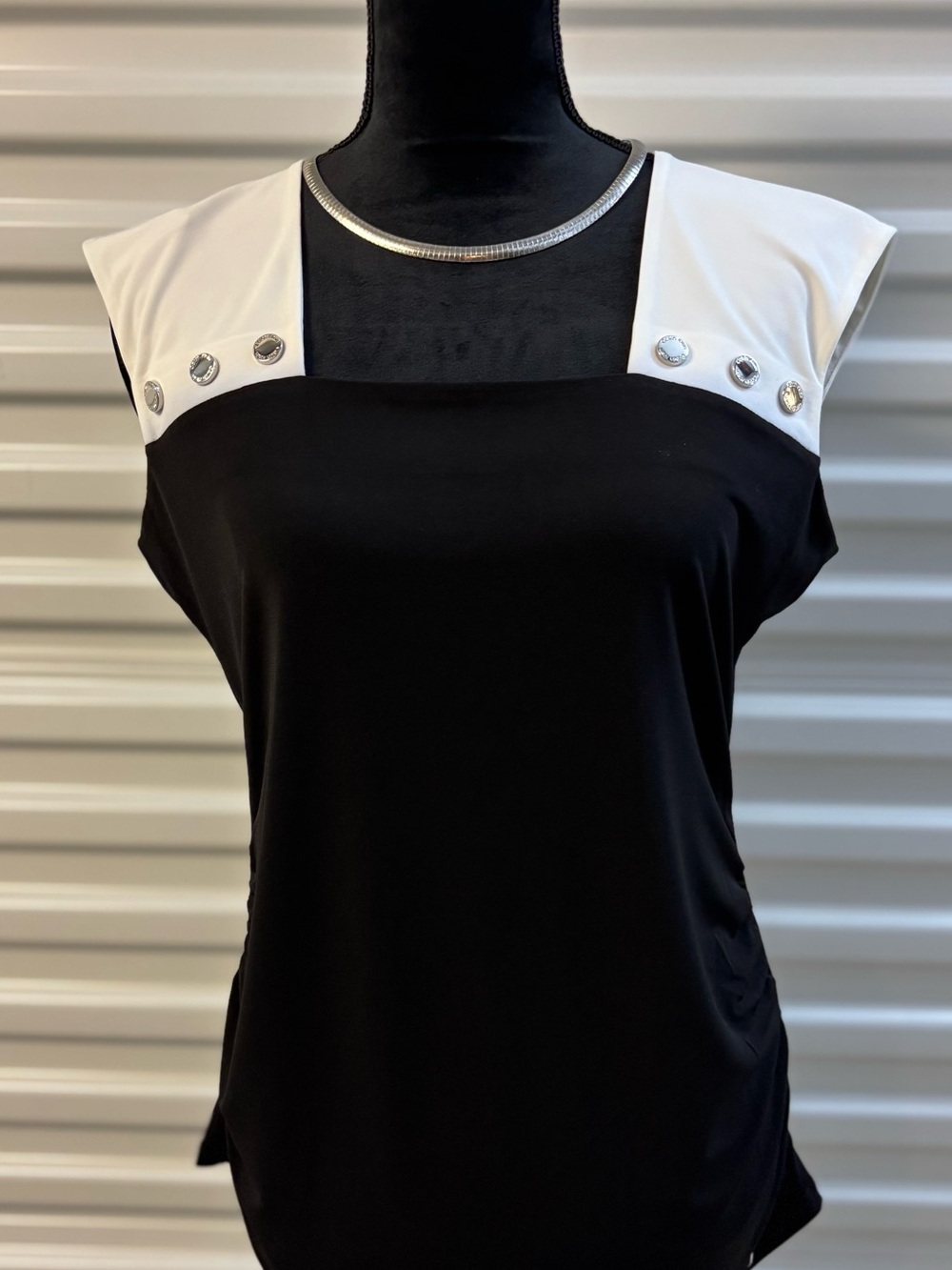Calvin Klein Black Tank with White Shoulder Panels & Silver Studs M